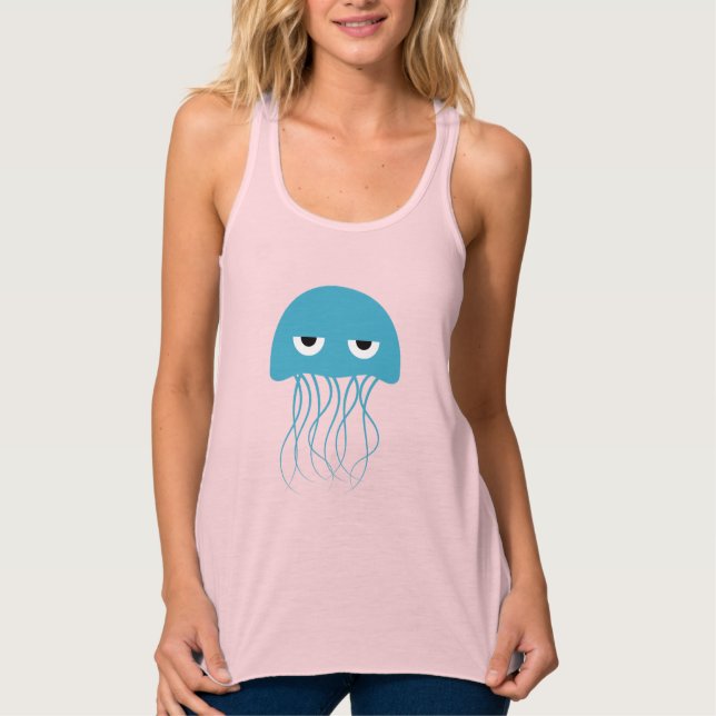 Whimsical Blue Jellyfish Cartoon Tank Top (Front)