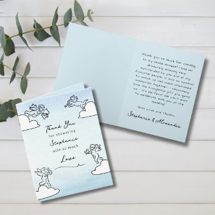 Whimsical Blue Match Made In Heaven Bridal Shower Letterpress Thank You Card