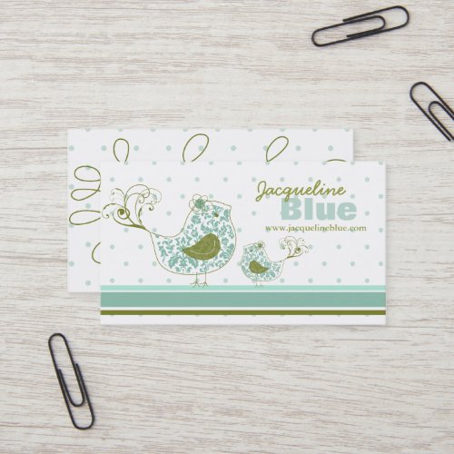 fatfatin Blue Swirly Whimsical Birds Business Card