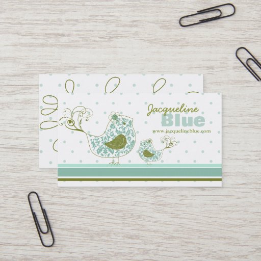Customizable fatfatin Blue Swirly Whimsical Birds Business Card