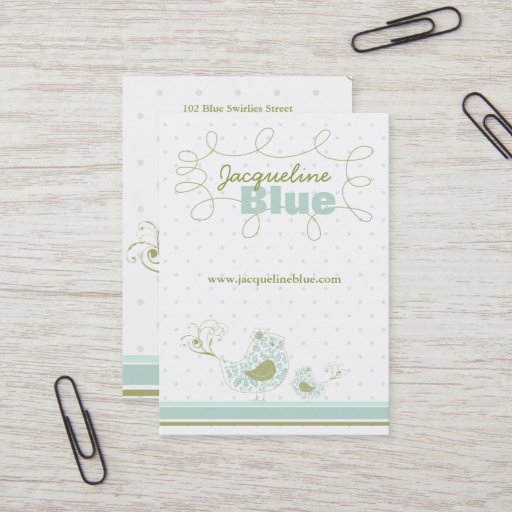 Customizable Blue Swirly Whimsical Birds Custom Business Card
