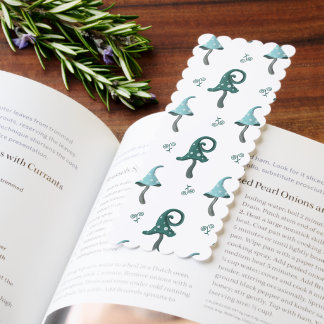 Whimsical Blue Mushroom Pattern Bookmark