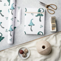 Whimsical Blue Mushroom Wrapping Paper