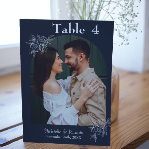 Whimsical blue navy wedding photo table number