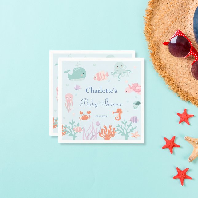 Whimsical Blue Ocean Animals Baby Shower Party Napkins (Creator Uploaded)