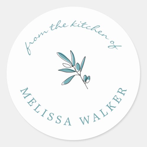 Whimsical Blue Olive Branch  From the Kitchen of Classic Round Sticker