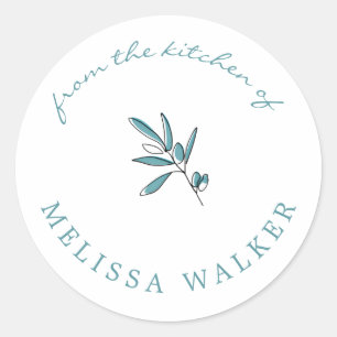 Whimsical Blue Olive Branch From the Kitchen of Classic Round Sticker
