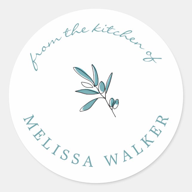 Whimsical Blue Olive Branch | From the Kitchen of Classic Round Sticker (Front)