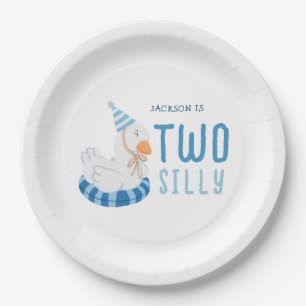 Whimsical Blue One Silly Goose First Birthday Paper Plates