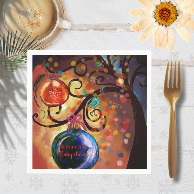 Whimsical Blue Orange Christmas Tree Paper Napkin (Creator Uploaded)