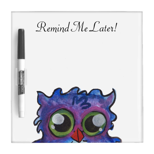 Whimsical Blue Owl Dry Erase Board Remind Me Later (Front)