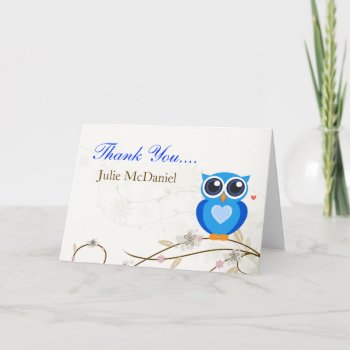 Whimsical Blue Owl Thank You Cards by paper_robot at Zazzle