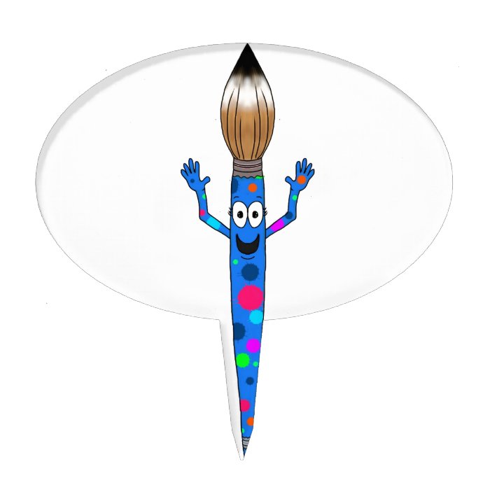 Whimsical Blue Paintbrush Art paint Brush happy Cake Toppers