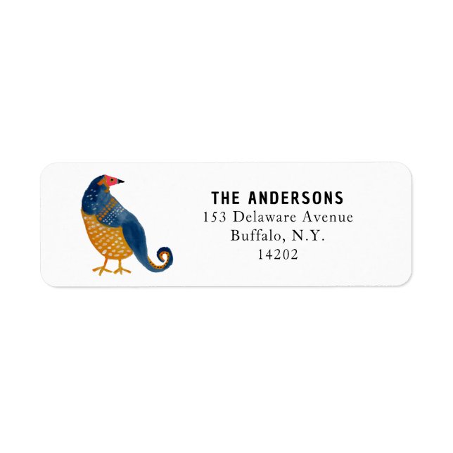 Whimsical Blue Partridge Hand-Drawn Return Address Label (Front)