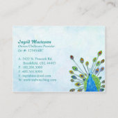 Whimsical Blue Peacock Childcare Business Cards (Back)