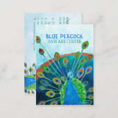 Whimsical Blue Peacock Childcare Business Cards (Front/Back)