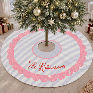 Whimsical Blue Pink Doodle Christmas Party Brushed Polyester Tree Skirt