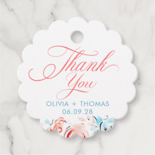 Whimsical Blue Pink Flowers Wedding Thank You Favor Tags