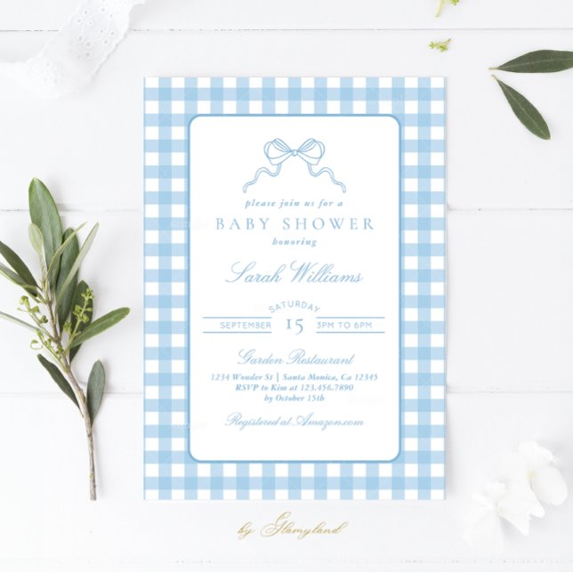 Whimsical Blue plaid Baby Shower Boy invitation (Creator Uploaded)