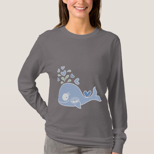 Whimsical Blue Pregnant Whale With Twin Baby Boys T_Shirt