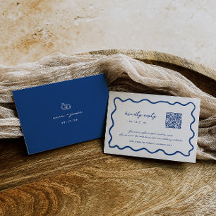 Whimsical Blue QR Code Wedding RSVP Card