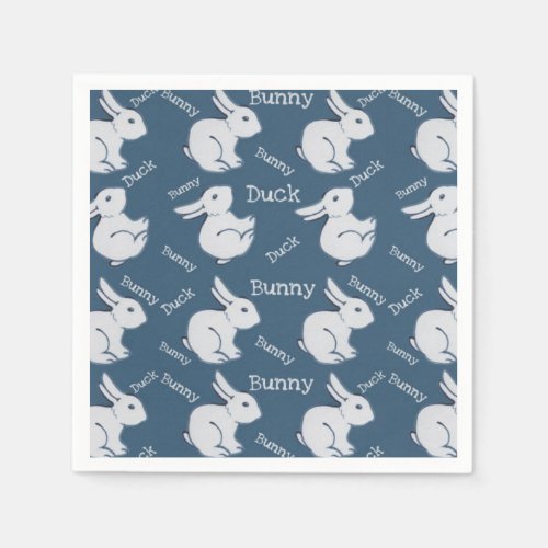 Whimsical Blue Rabbit Duck Illusion Drawing Easter Napkins
