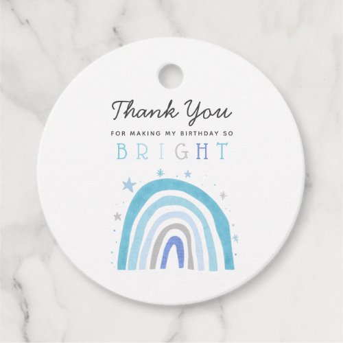 Whimsical Blue Rainbow So Bright Birthday  Favor Tags