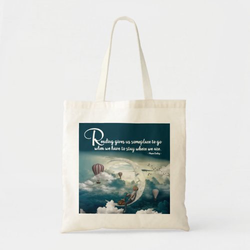 Whimsical Blue Reading Quote Book Lovers Tote Bag