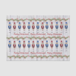 Whimsical Blue Red Nutcrackers Merry Christmas Tissue Paper