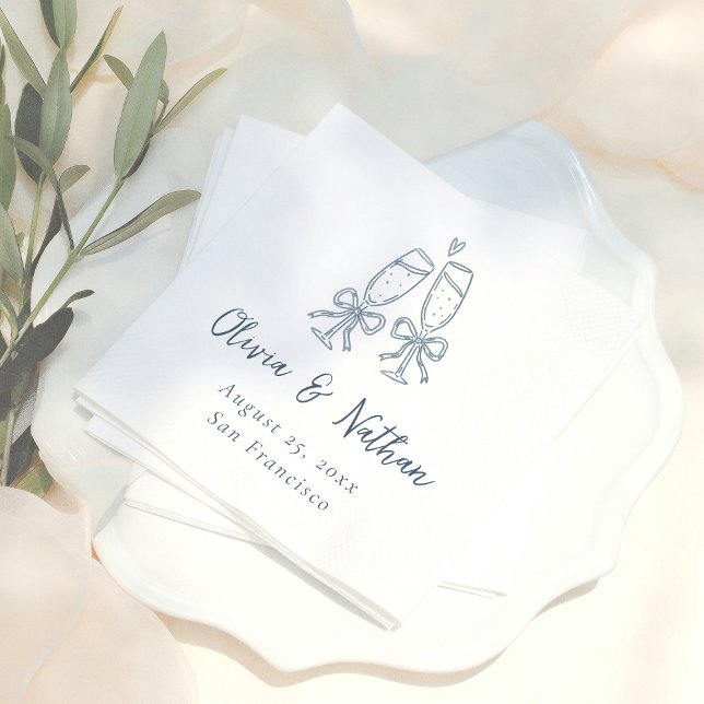 Whimsical Blue Retro Handdrawn Bow Wedding Napkins (Creator Uploaded)