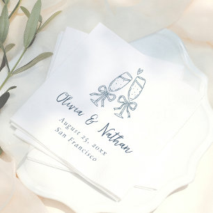 Whimsical Blue Retro Handdrawn Bow Wedding Napkins