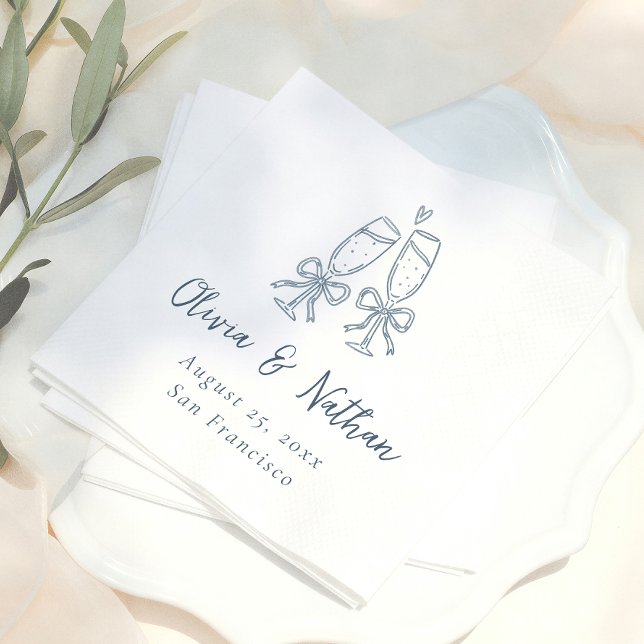 Whimsical Blue Retro Handdrawn Bow Wedding Napkins (Creator Uploaded)