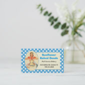 Whimsical Blue Retro Woman Bakery Business Card (Standing Front)