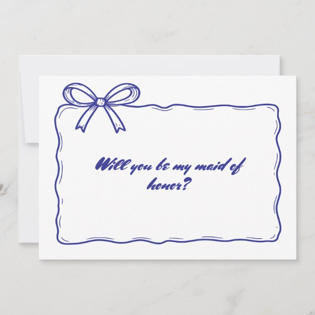 Whimsical Blue Ribbon Bow Maid of Honor Proposal Invitation (Front)