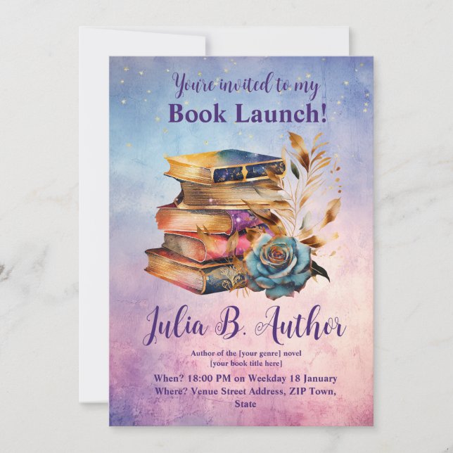 Whimsical Blue Rose Author Book Launch Invitation (Front)