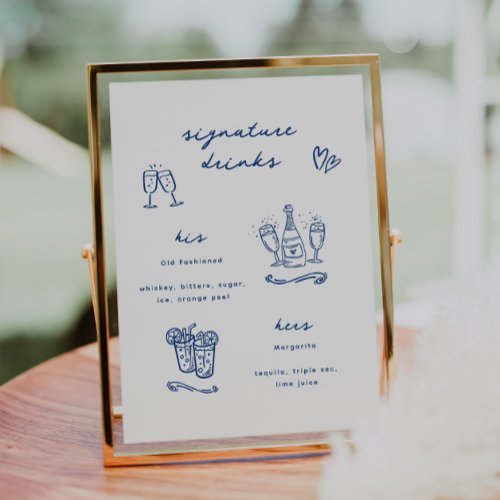 Whimsical Blue Signature Drinks Wedding Poster