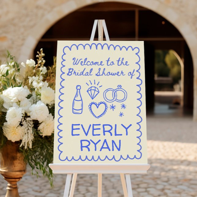 Whimsical blue sketch bridal shower welcome sign (welcome guests to your bridal shower with this whimsical hand drawn welcome sign)