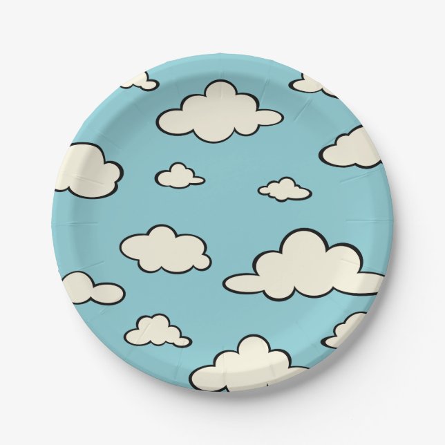 WHIMSICAL BLUE SKY CLOUD PATTERN PAPER PLATE (Front)