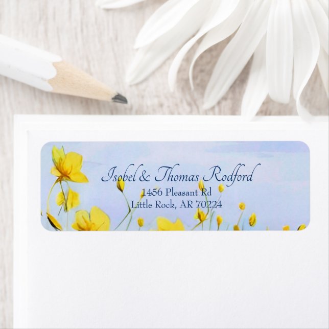 Whimsical Blue Sky & Yellow Wildflowers Label (Insitu)