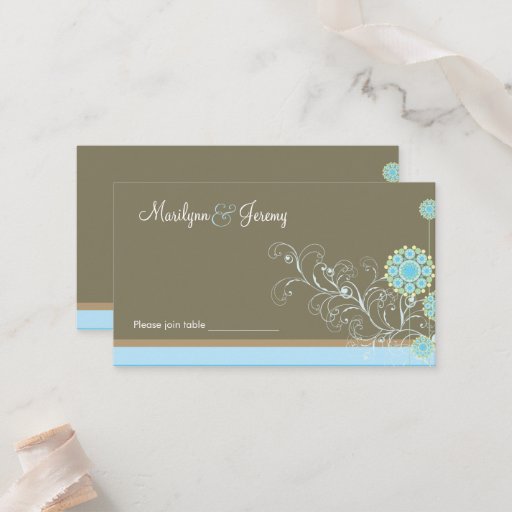 Customizable Snow Flower Swirls Blue Custom Table / Place Card Business Card Template