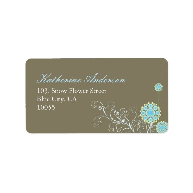 Whimsical Blue Snow Flower Wedding Address Labels (Front)
