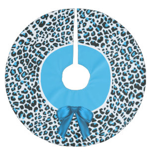 Whimsical Blue Snow Leopard Christmas Brushed Polyester Tree Skirt