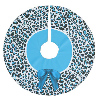 Whimsical Blue Snow Leopard Christmas Brushed Polyester Tree Skirt