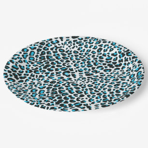 Whimsical Blue Snow Leopard Print Paper Plates