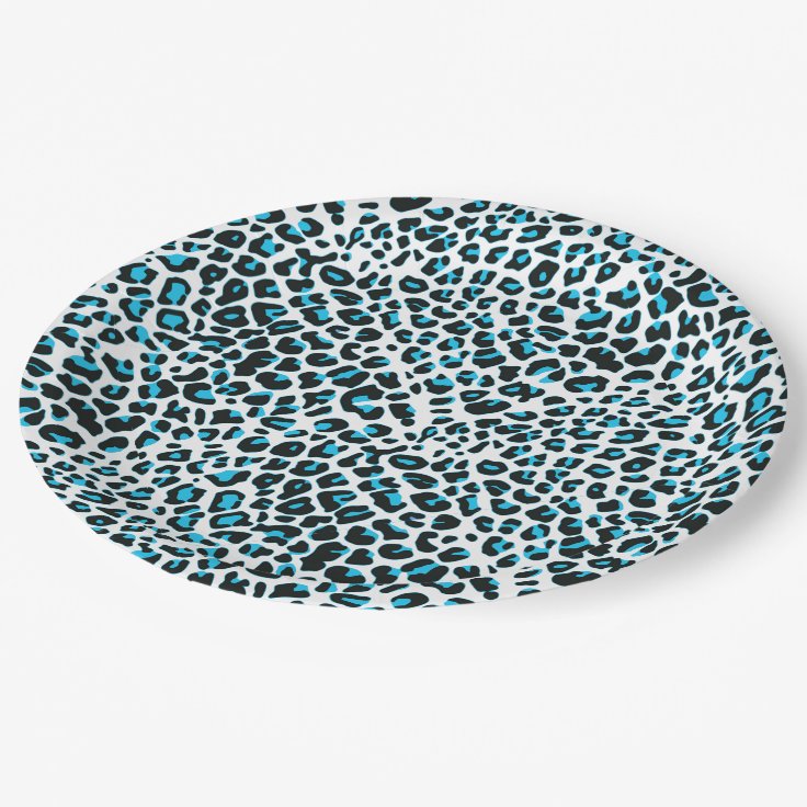 Whimsical Blue Snow Leopard Print Paper Plates | Zazzle