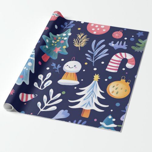 Whimsical blue snowman wrapping paper