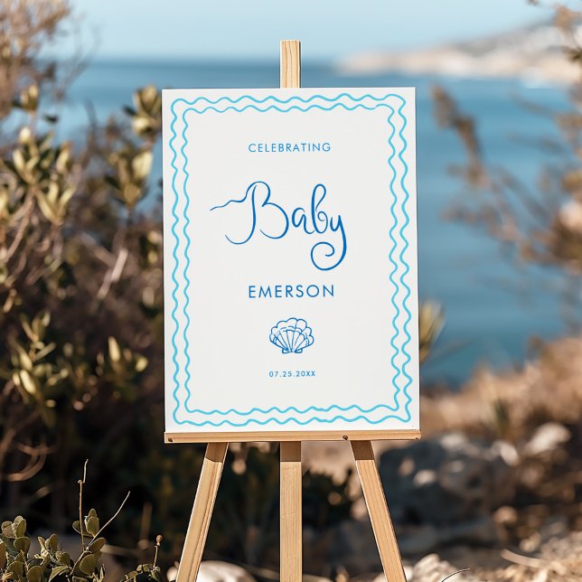 Whimsical Blue Squiggle Frame Baby Shower Welcome Foam Board (Creator Uploaded)