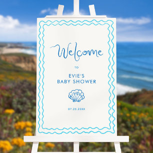 Whimsical Blue Squiggle Frame Baby Shower Welcome Foam Board