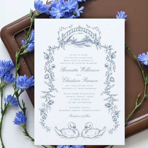 Whimsical Blue Swan Romantic Wedding Invitation
