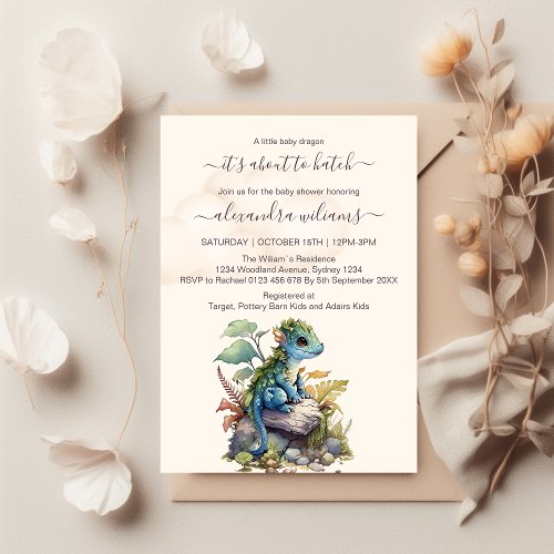 Whimsical Blue Teal Dragon Baby Shower Invitation